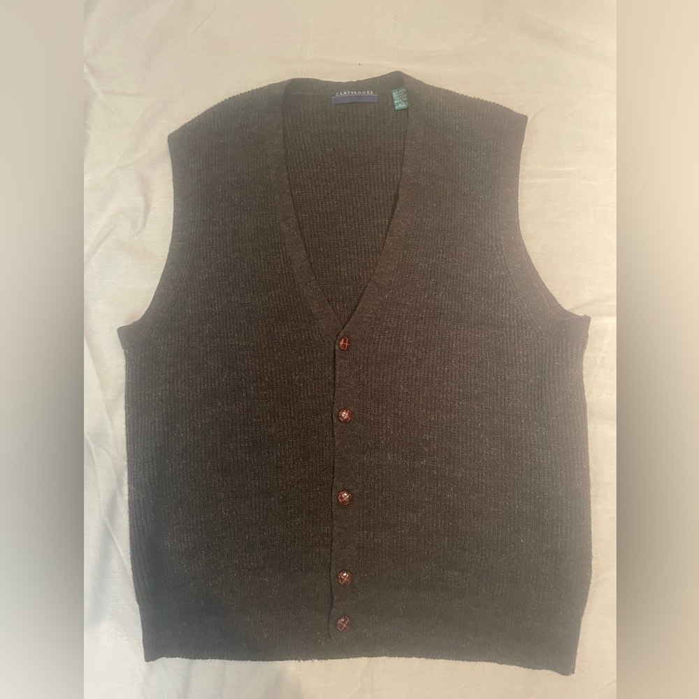 Vintage 90s Claybrooke knit gray sweater vest.